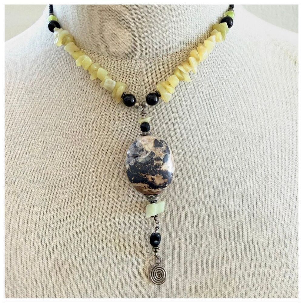 Jasper Statement Necklace Stone Pendant